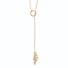 Collier en Y anneau et feuille ciselée en plaqué or