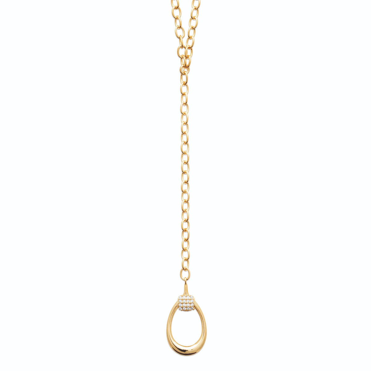 Collier en Y boucle ovale et pavé de zircons en plaqué or