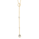 Collier en Y anneau, zircons sertis clos et zircon poire en plaqué or