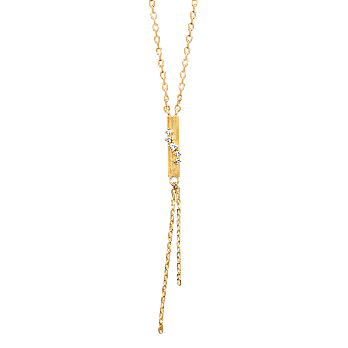 Collier en Y à barrette verticale et zircons en plaqué or