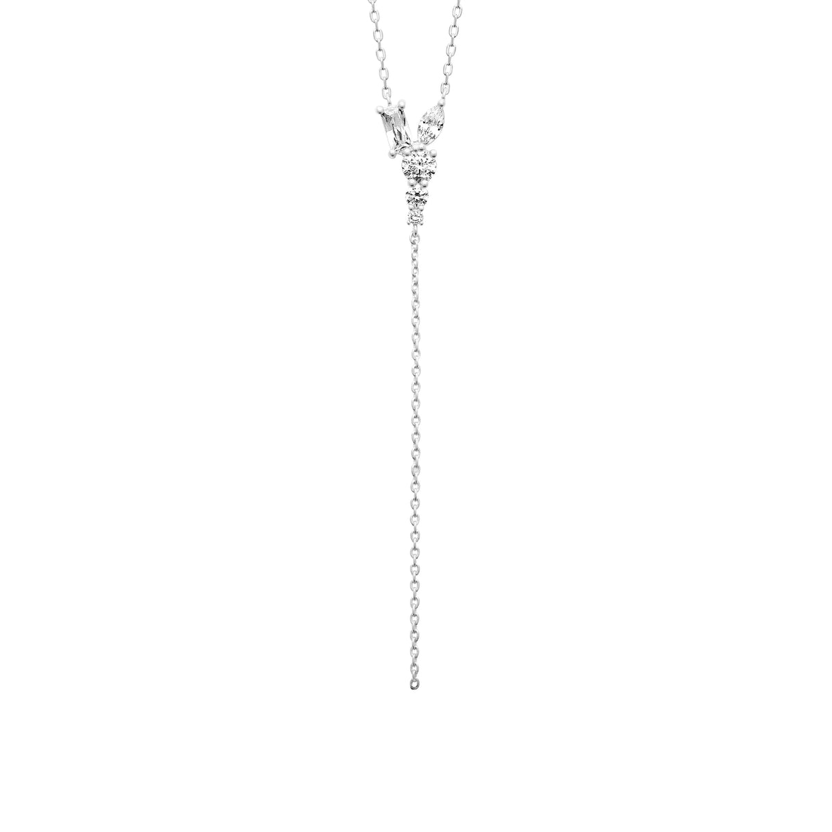 Collier en Y à bouquet de zircons et chaînette tombante en argent 925