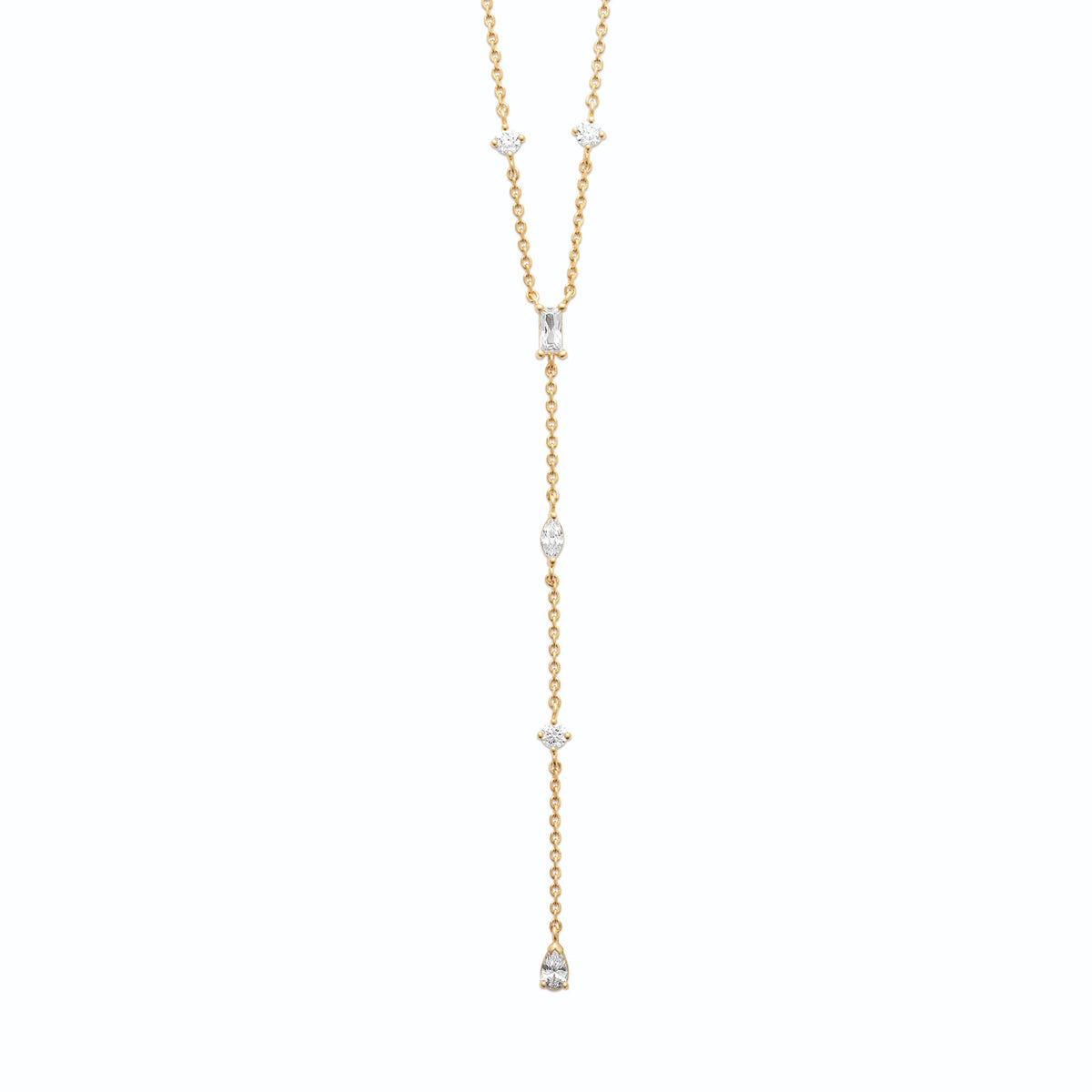 Collier en Y semé de zircons et zircon poire en plaqué or