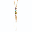 Collier en Y, chute de quatre pierres de couleur en plaqué or