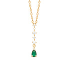 Collier en Y à chute de zircons et pierre poire vert profond en plaqué or