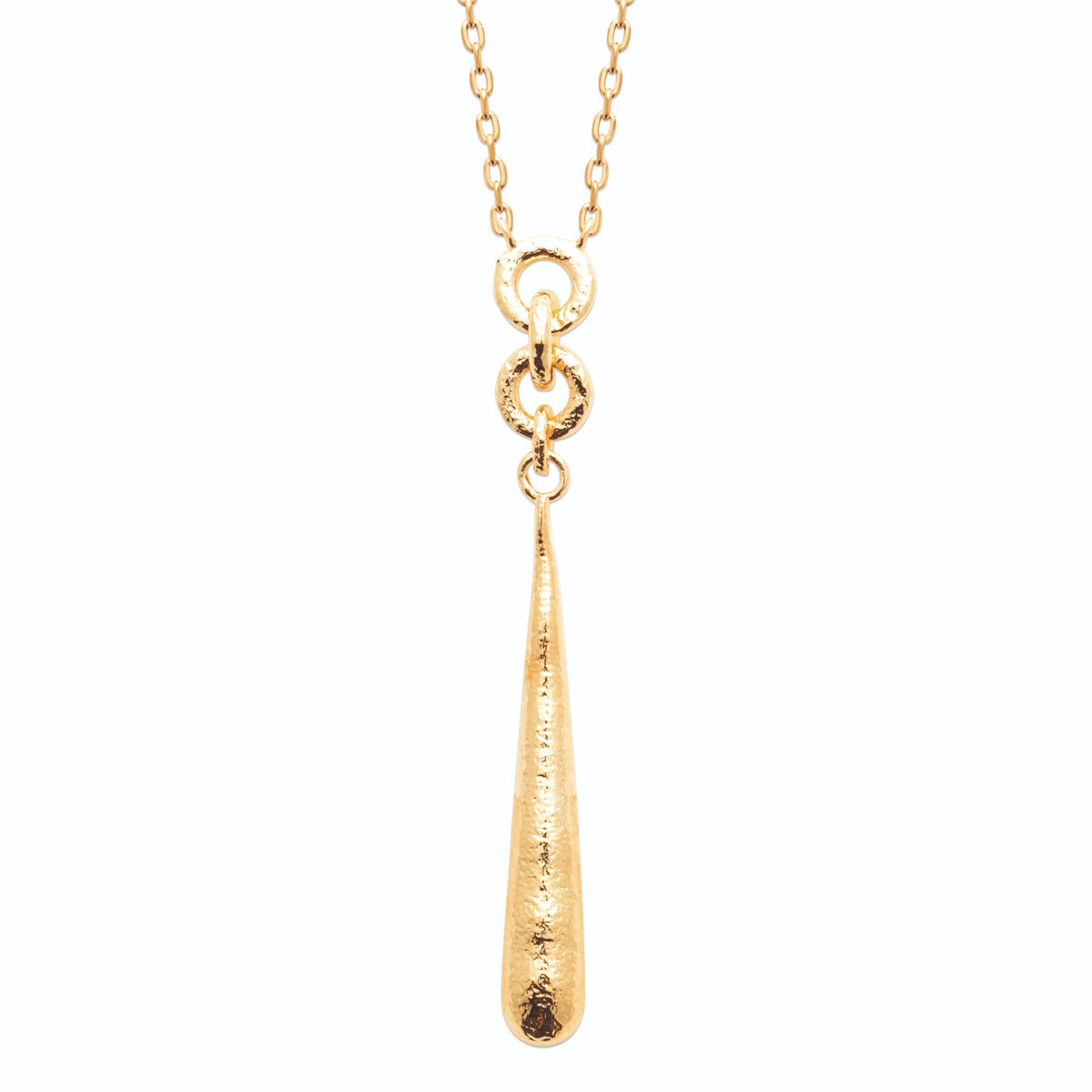 Collier en Y goutte effilée martelée en plaqué or