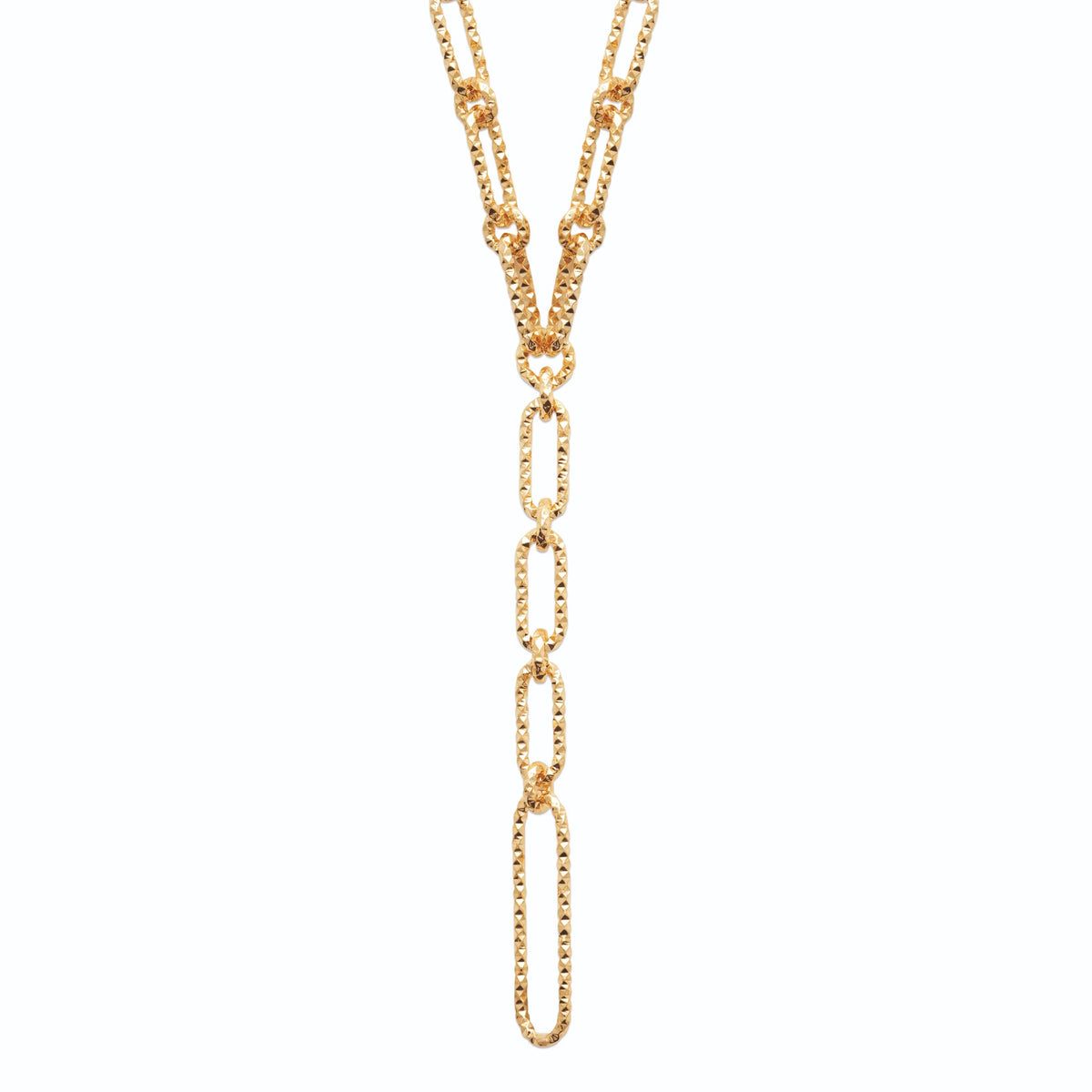 Collier en Y à grandes mailles ovales texturées en plaqué or