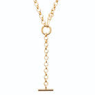 Collier en Y chaîne jaseron, anneau et barrette en T en plaqué or