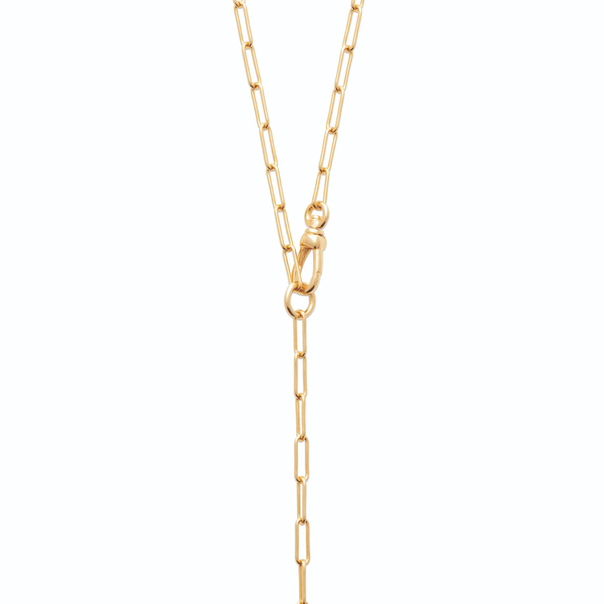 Collier en Y à mailles trombone et anneau central en plaqué or
