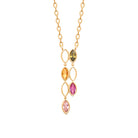 Collier en Y cascade de maillons et pierres colorées en plaqué or