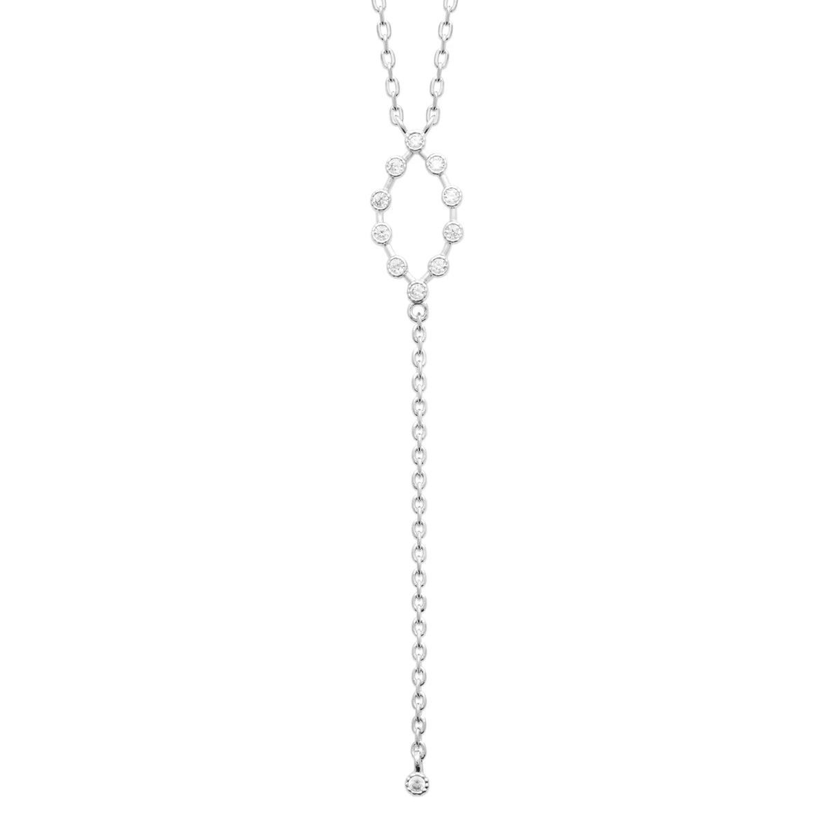 Collier en Y ovale de zircons et goutte de zircon en argent 925