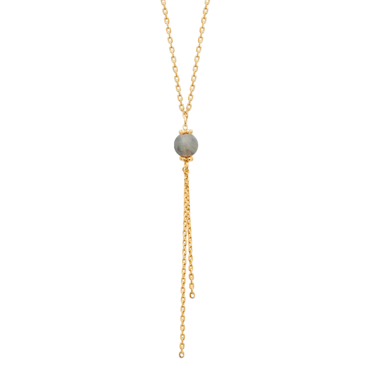 Collier en Y perle de labradorite et pampilles en plaqué or