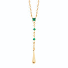 Collier en Y, pierre carrée verte et goutte polie en plaqué or