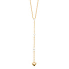 Collier en Y à zircons et petit cœur bombé en plaqué or