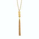 Collier en Y trois pastilles et pompon en acier doré