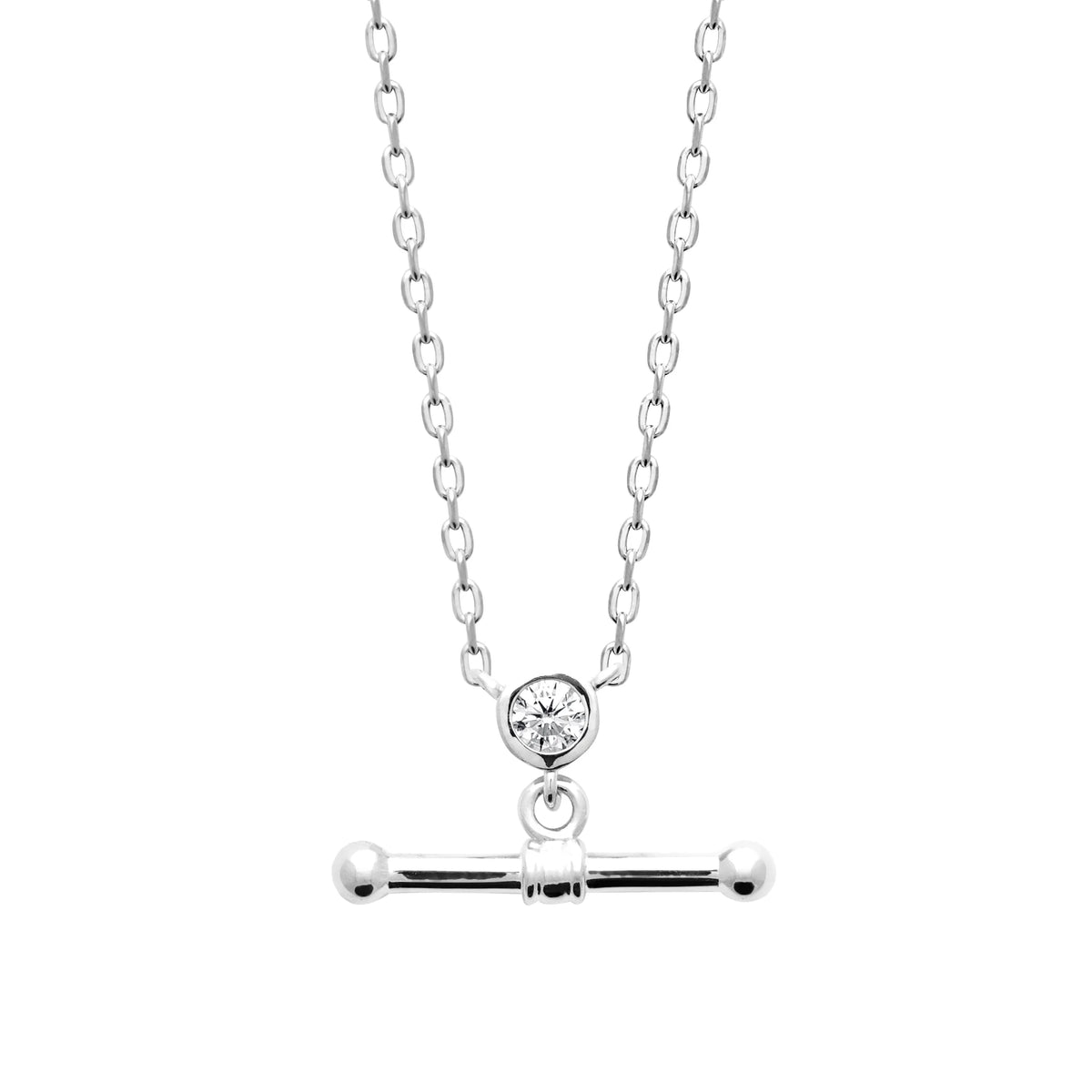 Collier zircon serti clos et barre en T en argent 925