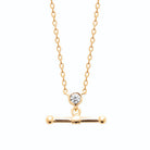 Collier zircon serti clos et barre en T en plaqué or