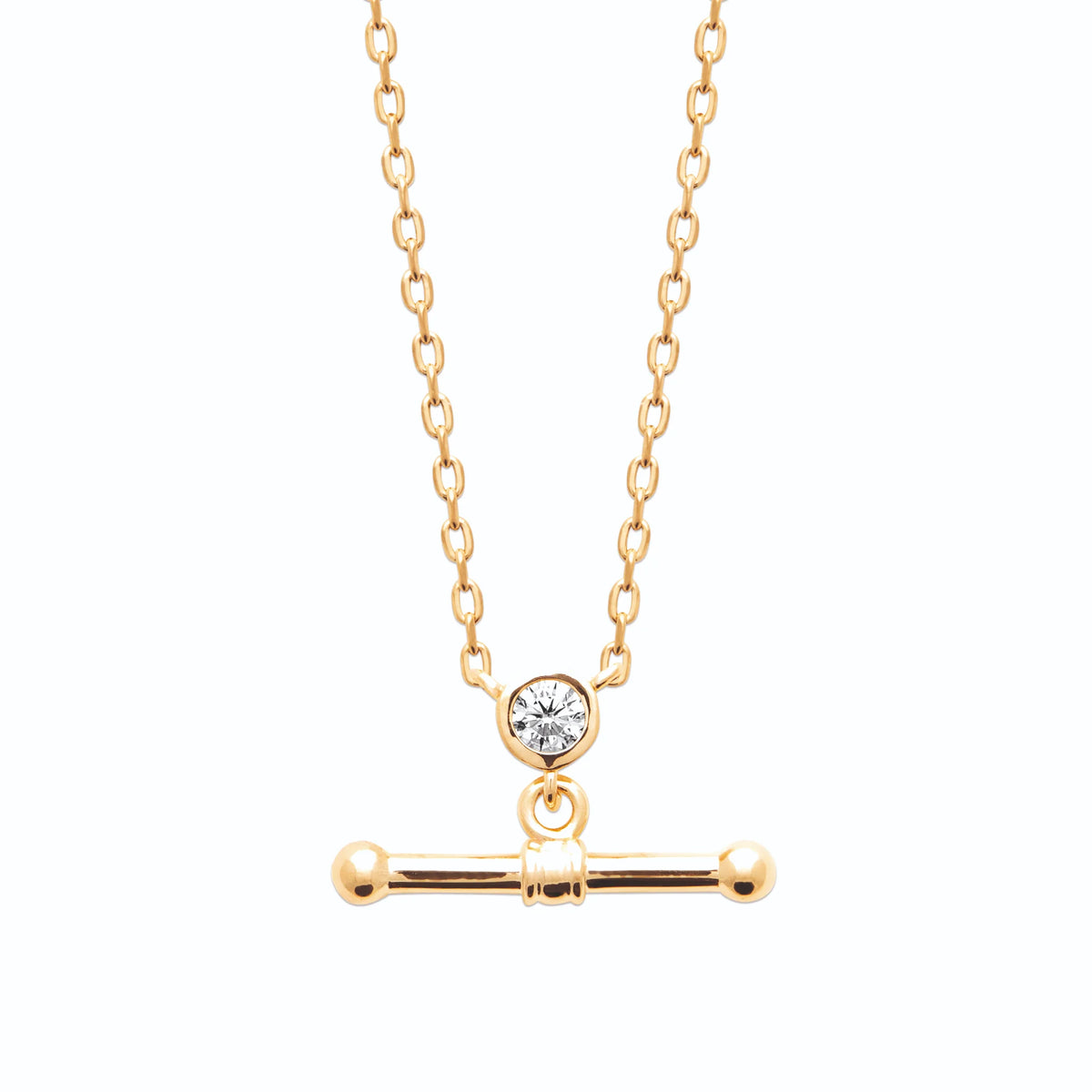 Collier zircon serti clos et barre en T en plaqué or