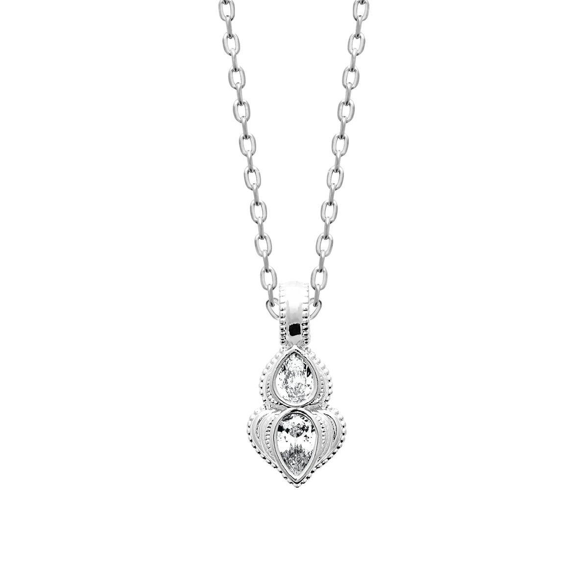 Collier pendentif zircons poire et navette en argent 925
