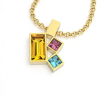 Collier Art Déco or jaune avec pierres fines Citrine, Rhodolite, Topaze