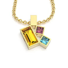 Collier Art Déco or jaune avec pierres fines Citrine, Rhodolite, Topaze