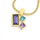 Collier Art Déco or jaune avec pierres fines Iolite, Topaze, Améthyste