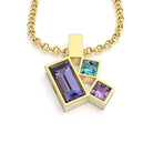 Collier Art Déco or jaune avec pierres fines Iolite, Topaze, Améthyste