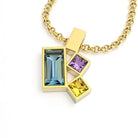 Collier Art Déco or jaune avec pierres fines Topaze, Améthyste et citrine