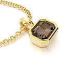 collier byzance rectangle  pour femme en or jaune avec quartz fume emeraude