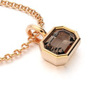 collier byzance rectangle  pour femme en or rose avec quartz fume emeraude