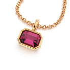 collier byzance rectangle  pour femme en or rose avec rhodolite emeraude