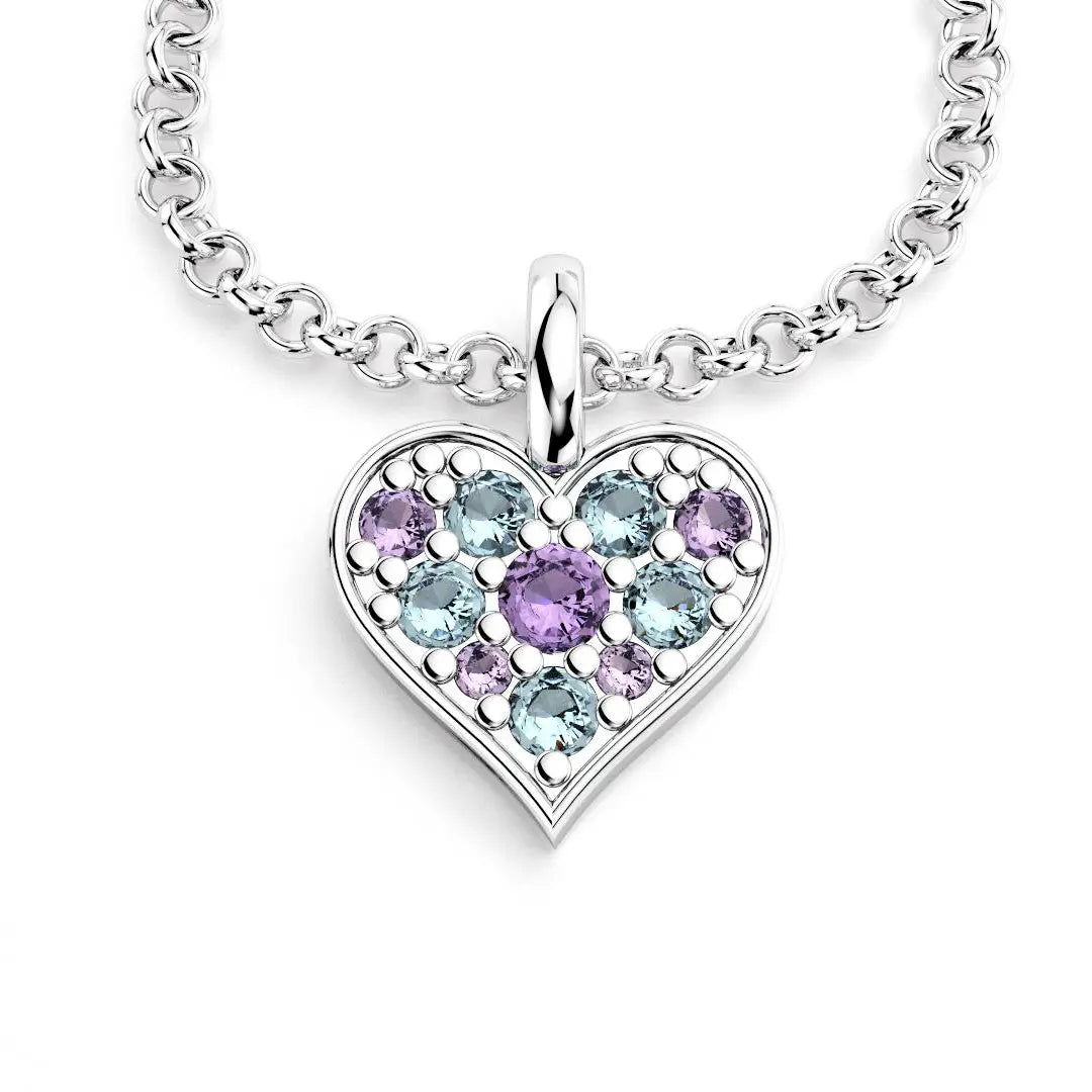 Collier coeur en argent avec améthystes et topazes