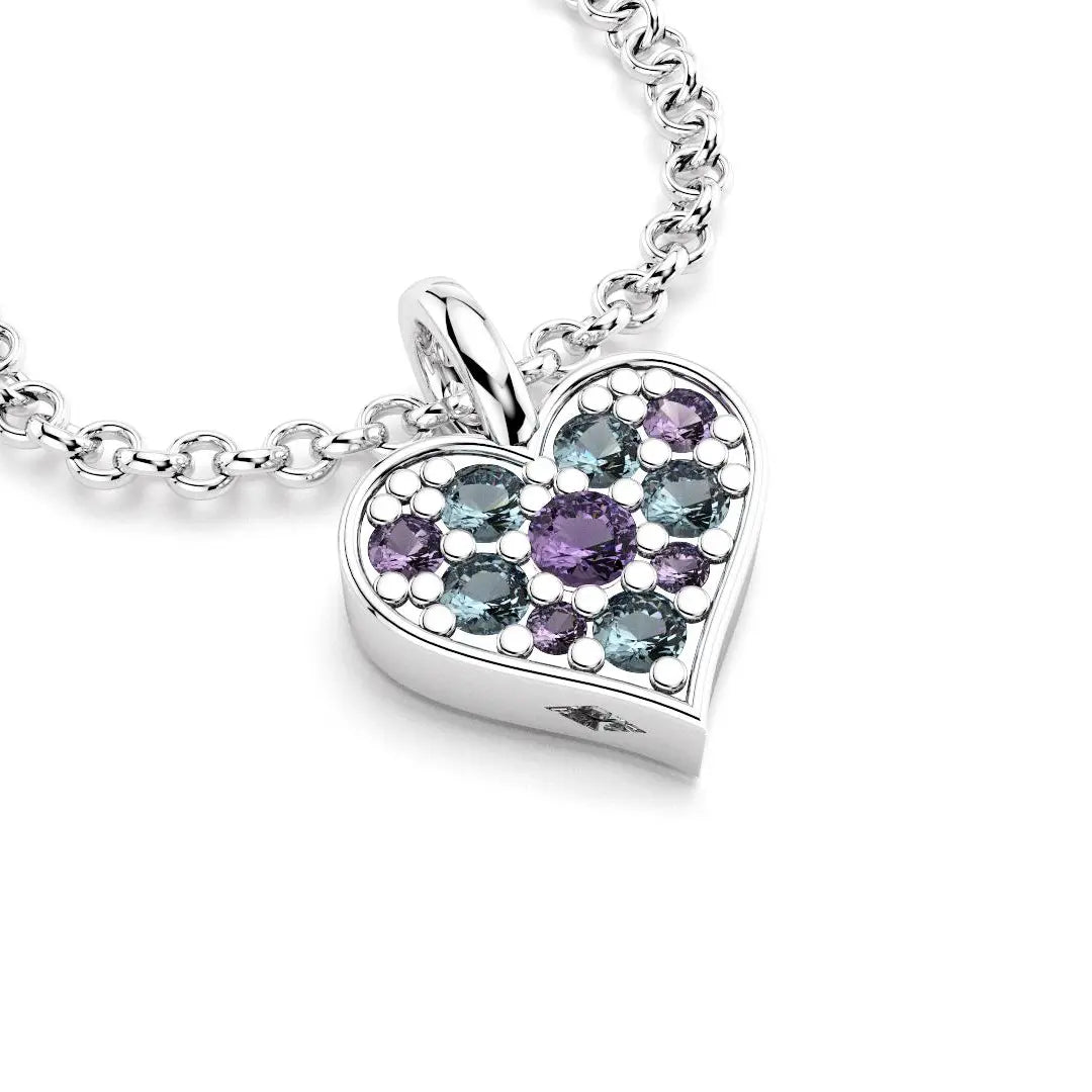 Collier coeur en argent avec améthystes et topazes