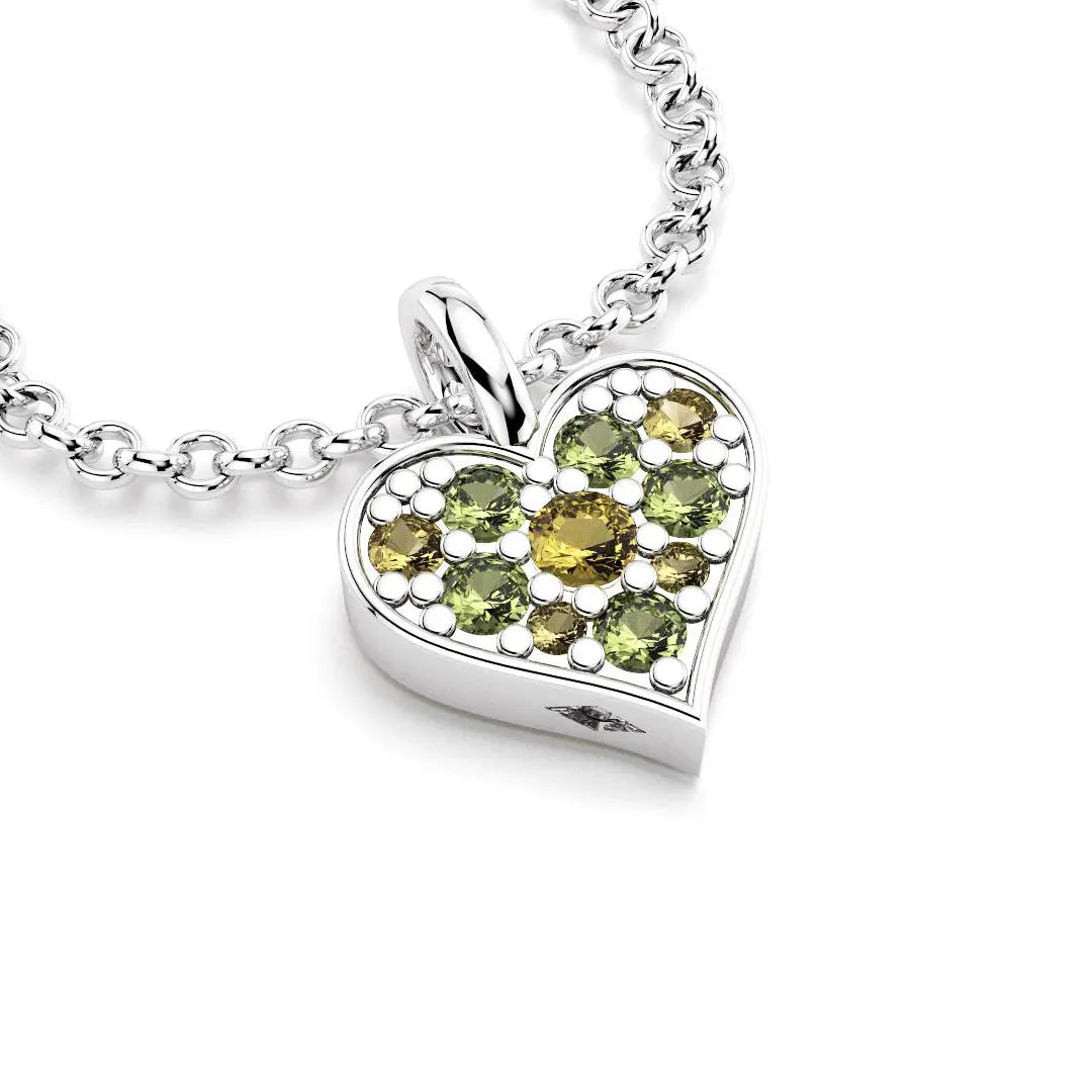 Collier coeur en argent avec citrines et péridots 