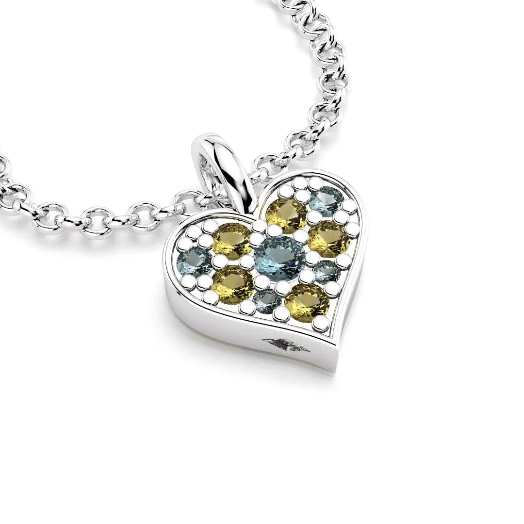 Collier coeur en argent avec topazes et citrines