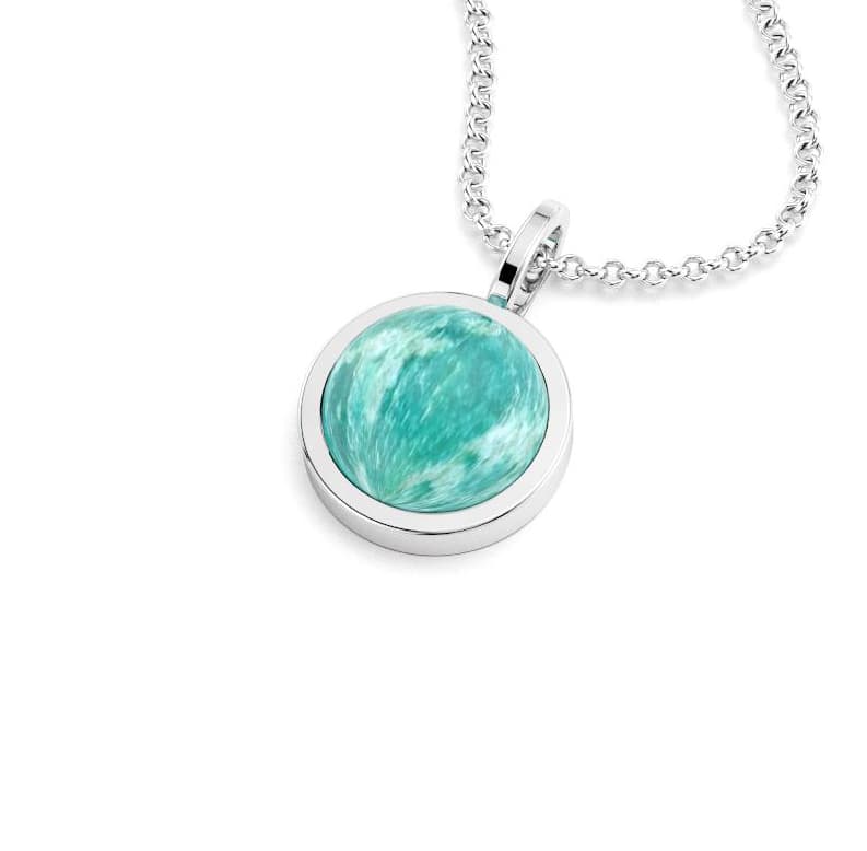 Collier Noé argent massif personnalisable avec choix pierre fine cabochon arrondi 12mm Amazonite