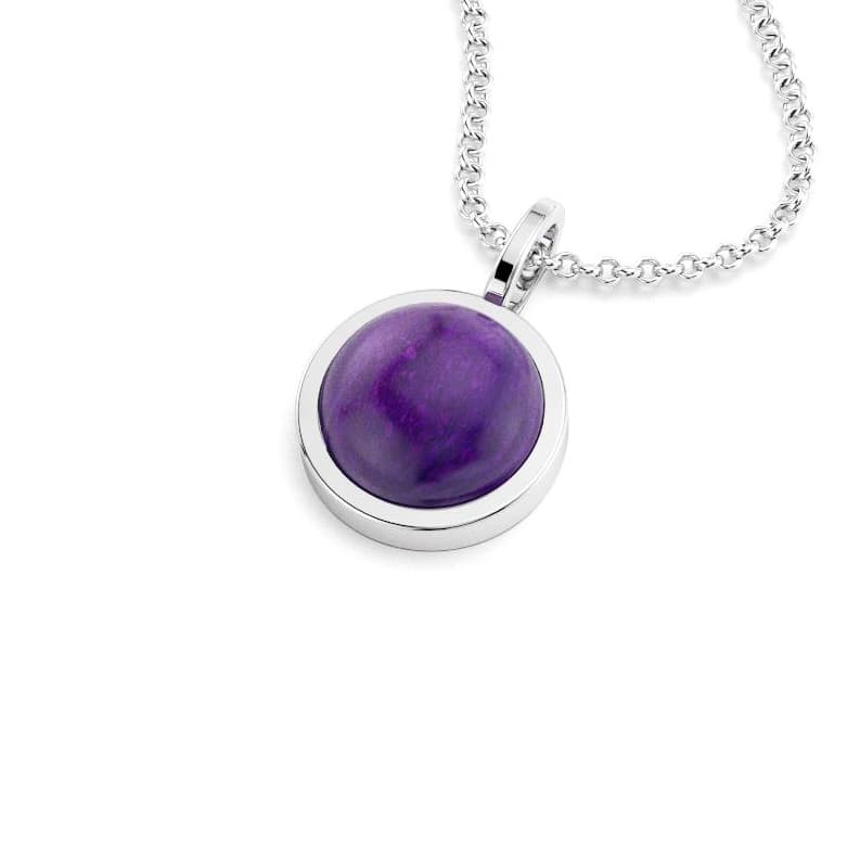 Collier Noé argent massif personnalisable avec choix pierre fine cabochon arrondi 12mm Améthyste