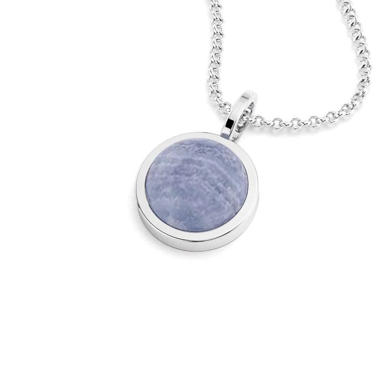 Collier Noé argent massif personnalisable avec choix pierre fine cabochon arrondi 12mm Calcédoine