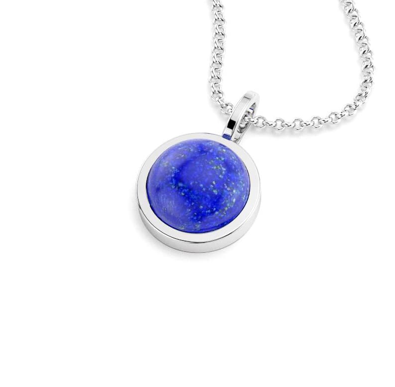 Collier Noé argent massif personnalisable avec choix pierre fine cabochon arrondi 12mm Lapis Lazuli