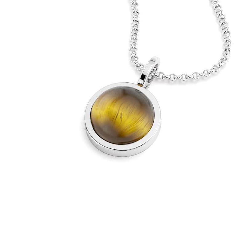 Collier Noé argent massif personnalisable avec choix pierre fine cabochon arrondi 12mm Oeil de tigre