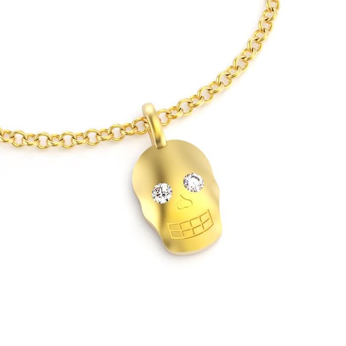 Collier Tête de Mort Or Jaune 18 Carats avec Diamants