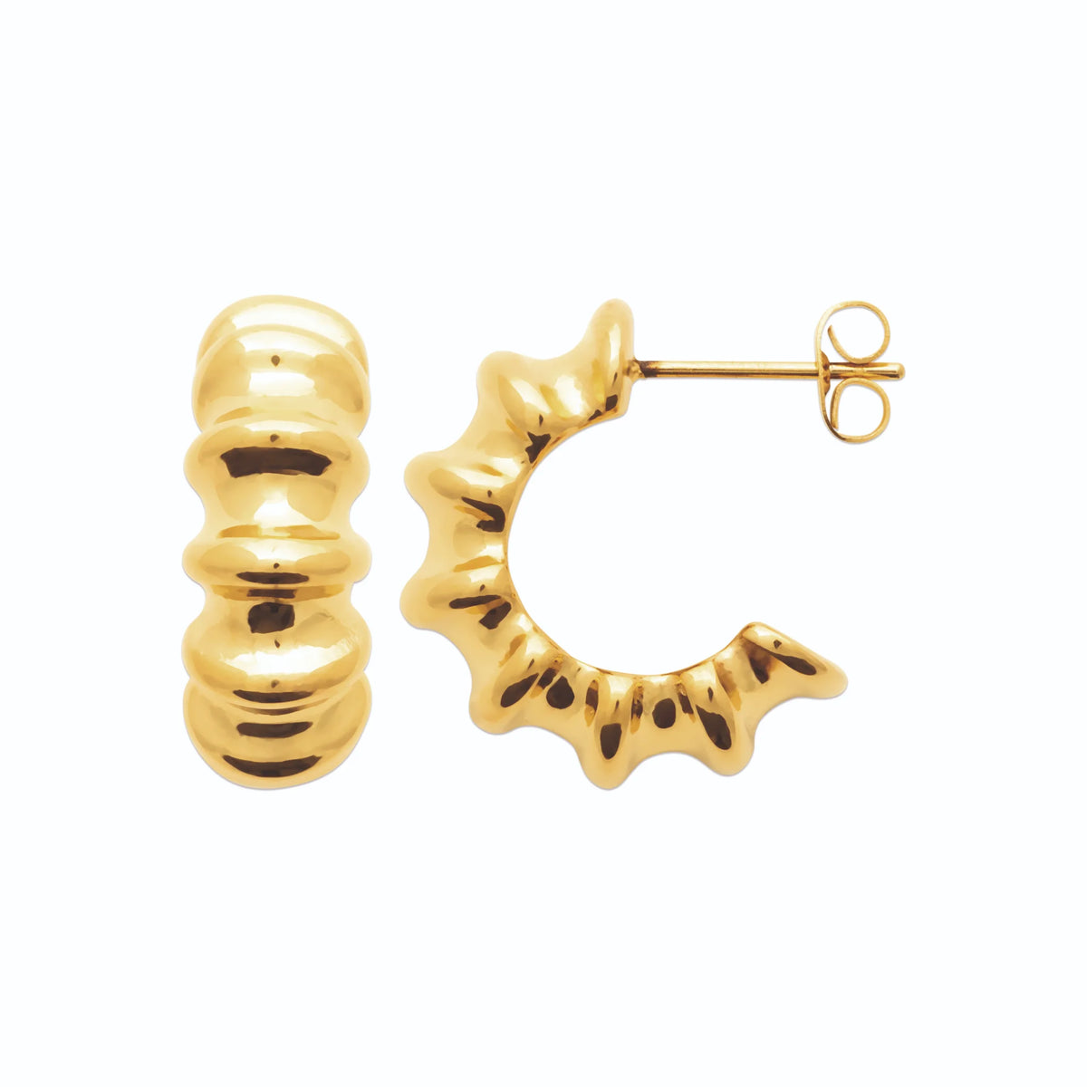 Boucles d’oreilles créoles godronnées en acier PVD doré