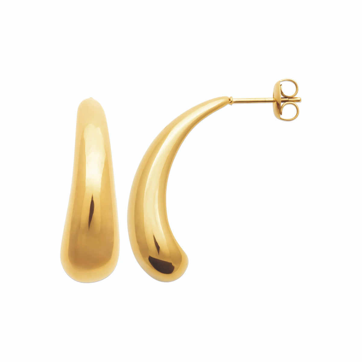 Boucles d’oreilles demi-créoles gouttes allongées en acier PVD doré