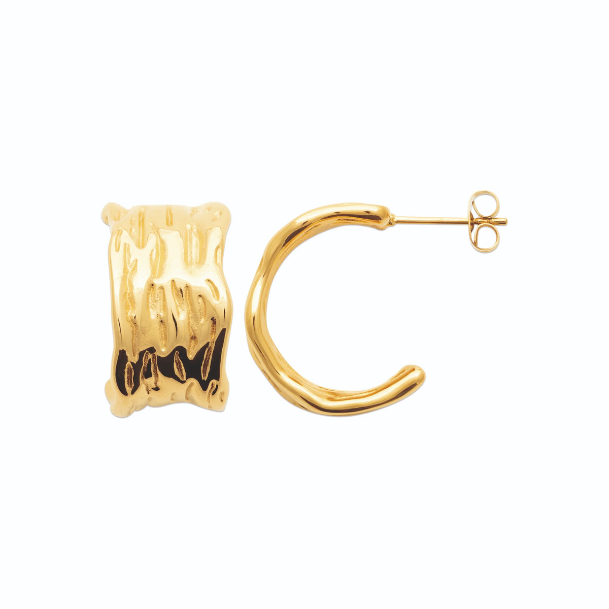 Boucles d’oreilles demi-créoles martelées en acier PVD doré