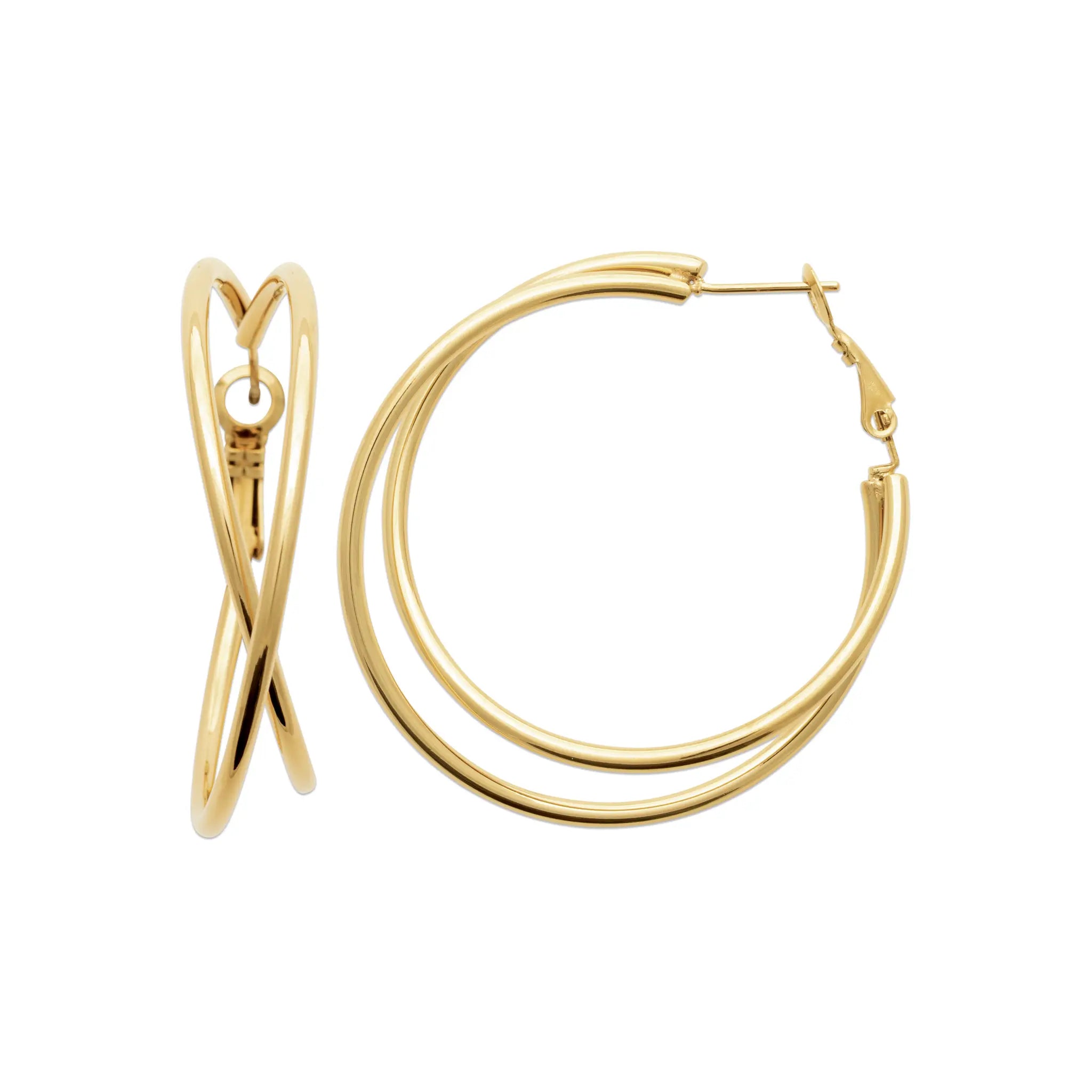 Boucles d'oreilles Créoles "Double Anneau Entrelacé" en PVD Doré