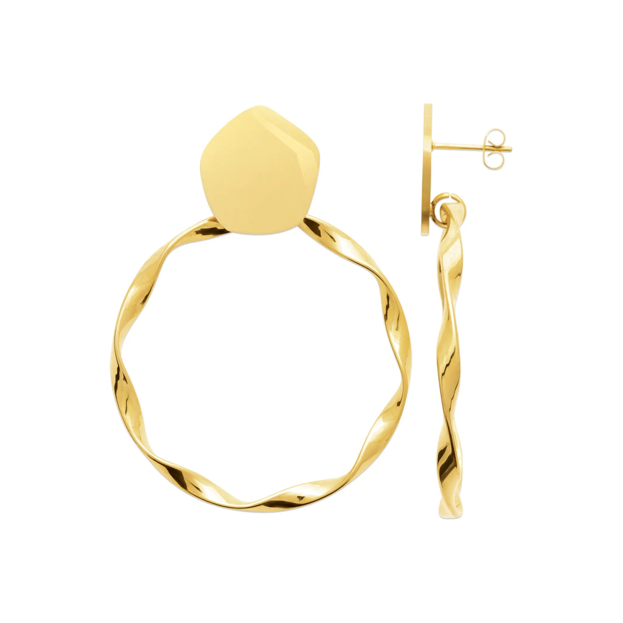 Boucles d'oreilles "Hexagone Twist" en PVD Doré (Fermoir Papillon)