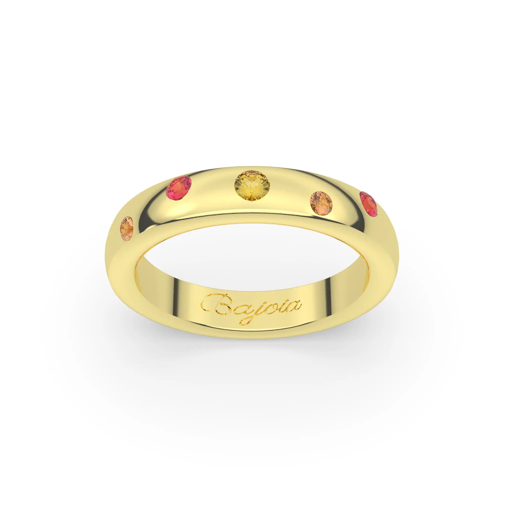 Bague femme or jaune 18 carats avec 5 Saphirs (Jaune Rose Orangé)