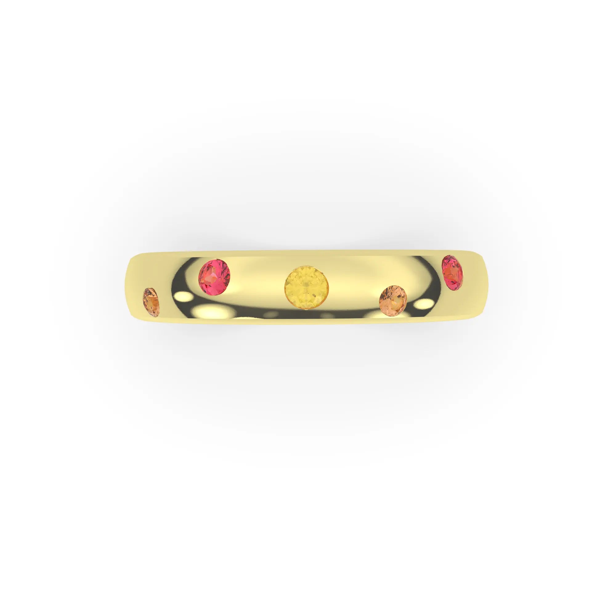 Bague femme or jaune 18 carats avec 5 Saphirs (Jaune Rose Orangé)