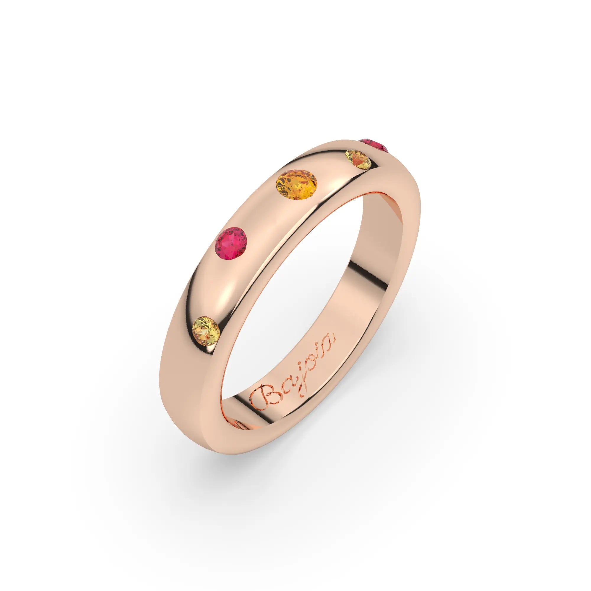 Bague femme or rose 18 carats avec 5 Saphirs (Jaune Rose Orangé)