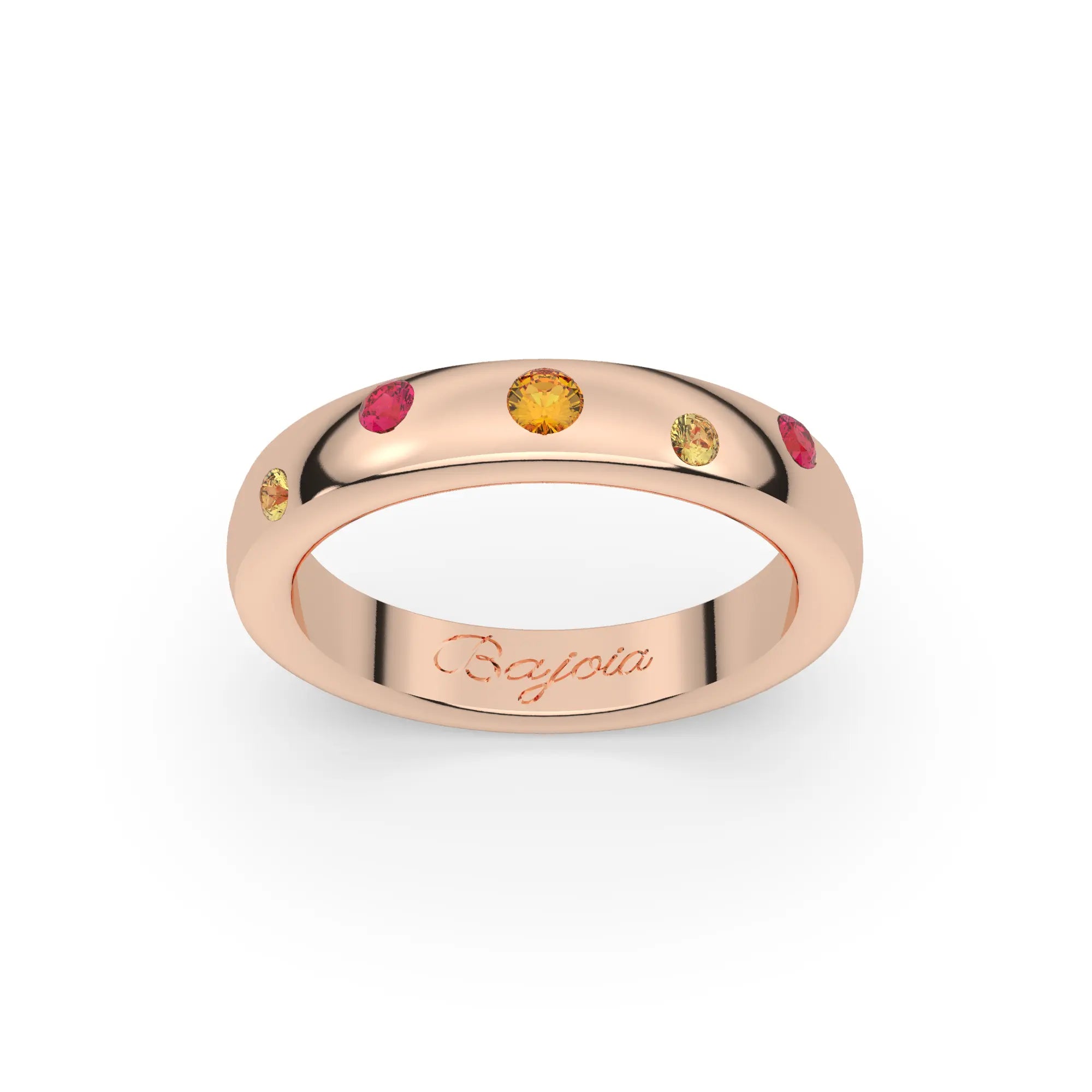 Bague femme or rose 18 carats avec 5 Saphirs (Jaune Rose Orangé)