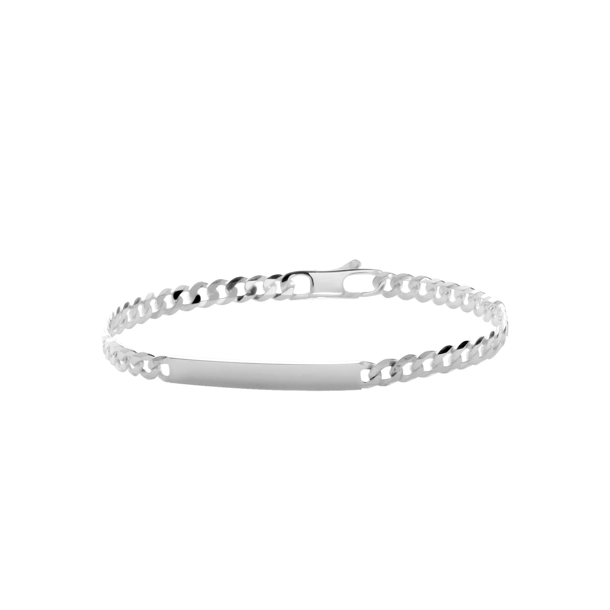 Gourmette identité argent 925 rhodié, maille gourmette 4 mm, 18 cm